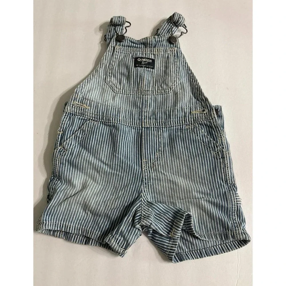 OshKosh B'gosh striped denim short overalls (18 min) Vintage Style Train overall